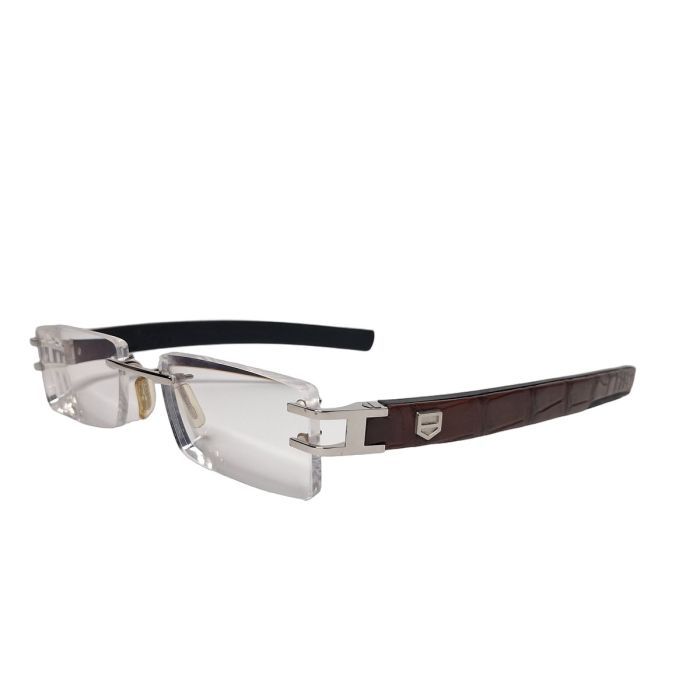 TAG Heuer L-Type Rimless Eyeglasses with Genuine Brown Python Leather Temples