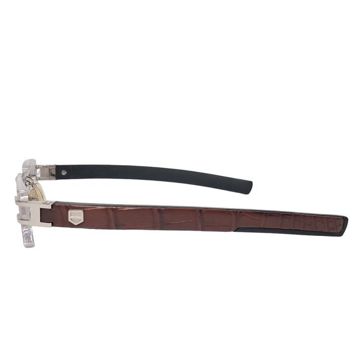 TAG Heuer L-Type Rimless Eyeglasses with Genuine Brown Python Leather Temples