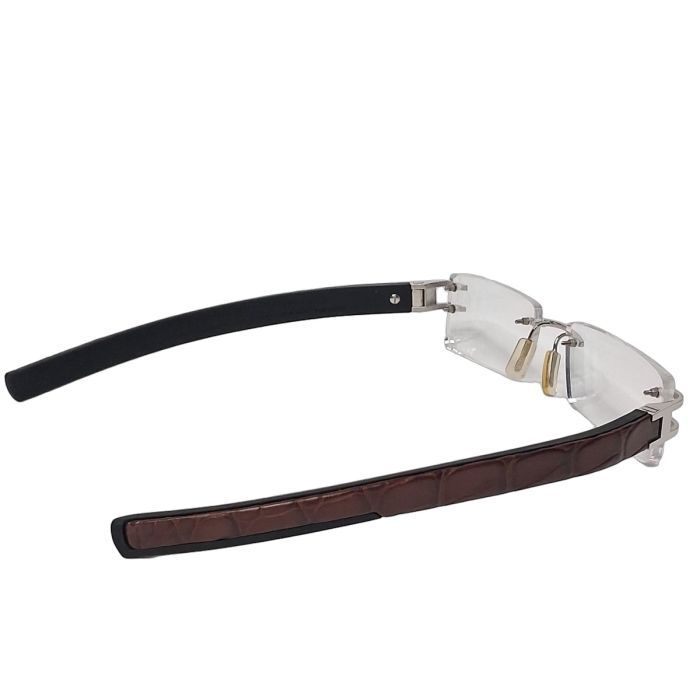 TAG Heuer L-Type Rimless Eyeglasses with Genuine Brown Python Leather Temples