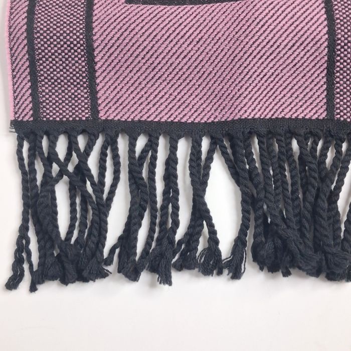 Versace Pink and Black Checked Wool-Blend Fringed Scarf