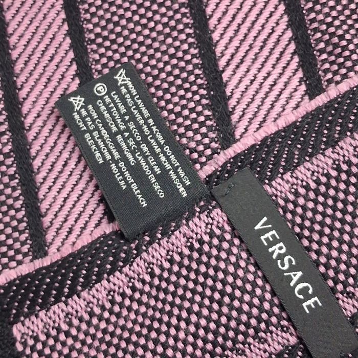 Versace Pink and Black Checked Wool-Blend Fringed Scarf