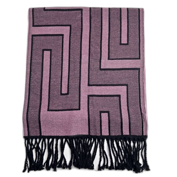 Versace Pink and Black Checked Wool-Blend Fringed Scarf