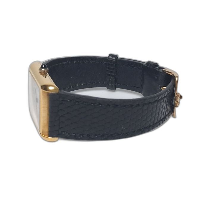 Vintage Must de Cartier Tank Gold-Electroplated Watch, Black Lizard Strap
