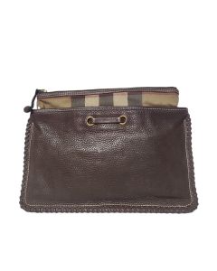 Burberry Zip Canvas & Leather Pouch