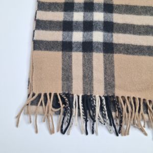 Burberry Camel Nova Check Cashmere Fringed Scarf