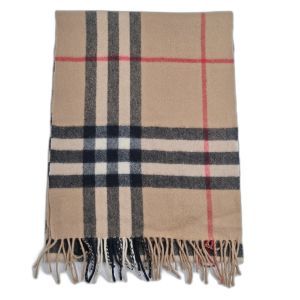 Burberry Camel Nova Check Cashmere Fringed Scarf