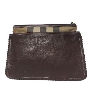Burberry Zip Canvas & Leather Pouch