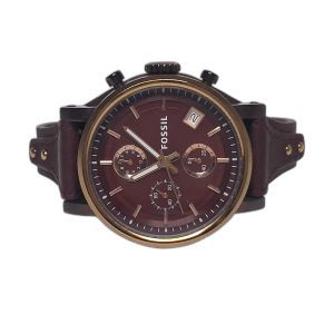 Fossil Burgundy Dial Chronograph Watch with Leather Cuff