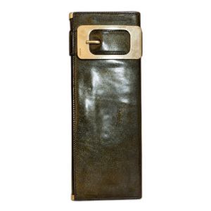 Gucci Black Glitter Patent Leather Buckle Clutch