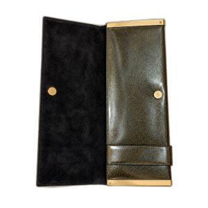 Gucci Black Glitter Patent Leather Buckle Clutch
