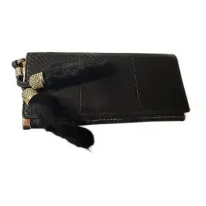 Gucci Black Snakeskin Clutch with Mink & Crystal Tassels