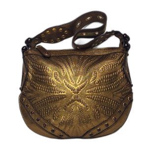 Gucci Gold Embossed Studded Hobo Bag