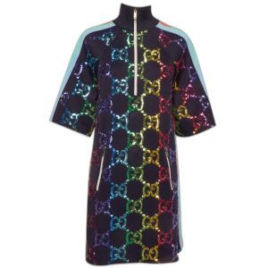 Gucci Rainbow GG Sequin Technical Jersey Zip Dress