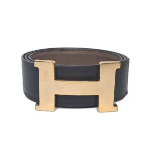 Hermès Black and Brown Reversible H Belt with Gold Buckle