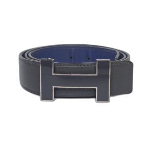 Hermès Grey and Blue Reversible Leather Belt Strap