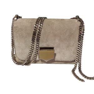 Jimmy Choo Beige Suede Leather Lockett City Shoulder Bag