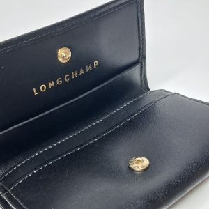 Longchamp Black Leather Compact Flap Wallet
