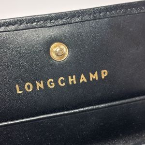 Longchamp Black Leather Compact Flap Wallet