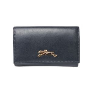 Longchamp Black Leather Compact Flap Wallet