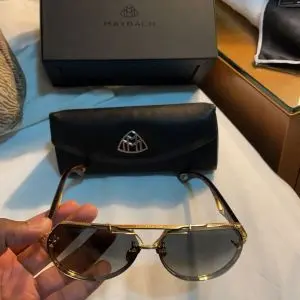 Maybach The King I 24K Gold Plated Titanium Sunglasses with Walnut Burr Temples