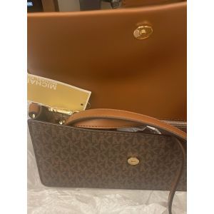 Michael Kors Brown Signature Greenwich Medium Flap Shoulder Bag