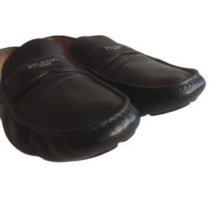 Prada Leather Logo Driving Loafer 2DD165 Black 