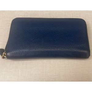 Prada Navy Pebbled Leather Zip Around Wallet
