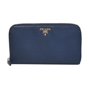 Prada Navy Pebbled Leather Zip Around Wallet