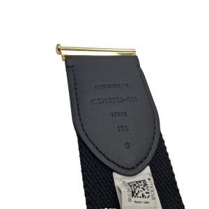 Ralph Lauren Black Stretch Belt with Gold Buckle, RL Logo Leather Tabs