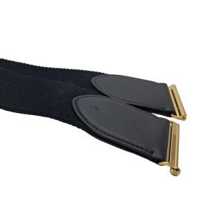 Ralph Lauren Black Stretch Belt with Gold Buckle, RL Logo Leather Tabs