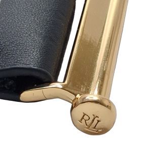 Ralph Lauren Black Stretch Belt with Gold Buckle, RL Logo Leather Tabs