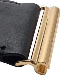 Ralph Lauren Black Stretch Belt with Gold Buckle, RL Logo Leather Tabs