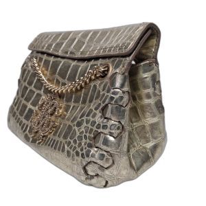 Roberto Cavalli Gold Croc-Embossed Flap Bag