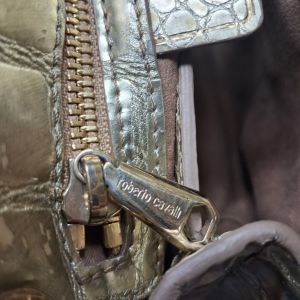 Roberto Cavalli Gold Croc-Embossed Flap Bag