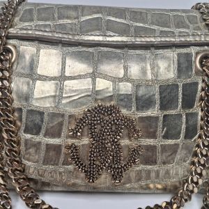 Roberto Cavalli Gold Croc-Embossed Flap Bag