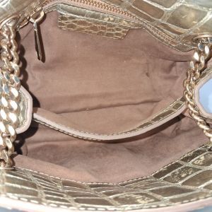 Roberto Cavalli Gold Croc-Embossed Flap Bag