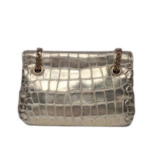 Roberto Cavalli Gold Croc-Embossed Flap Bag