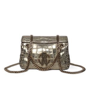 Roberto Cavalli Gold Croc-Embossed Flap Bag