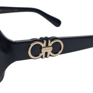Salvatore Ferragamo Black Round Sunglasses, Gancini Hardware