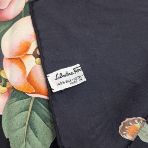 Salvatore Ferragamo Black Silk Floral Print Scarf