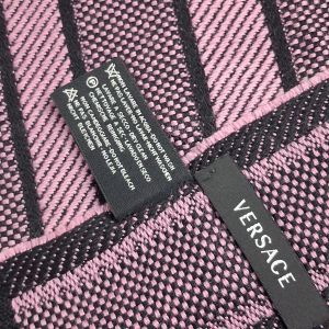 Versace Pink and Black Checked Wool-Blend Fringed Scarf