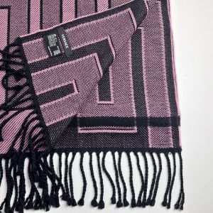 Versace Pink and Black Checked Wool-Blend Fringed Scarf