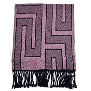 Versace Pink and Black Checked Wool-Blend Fringed Scarf