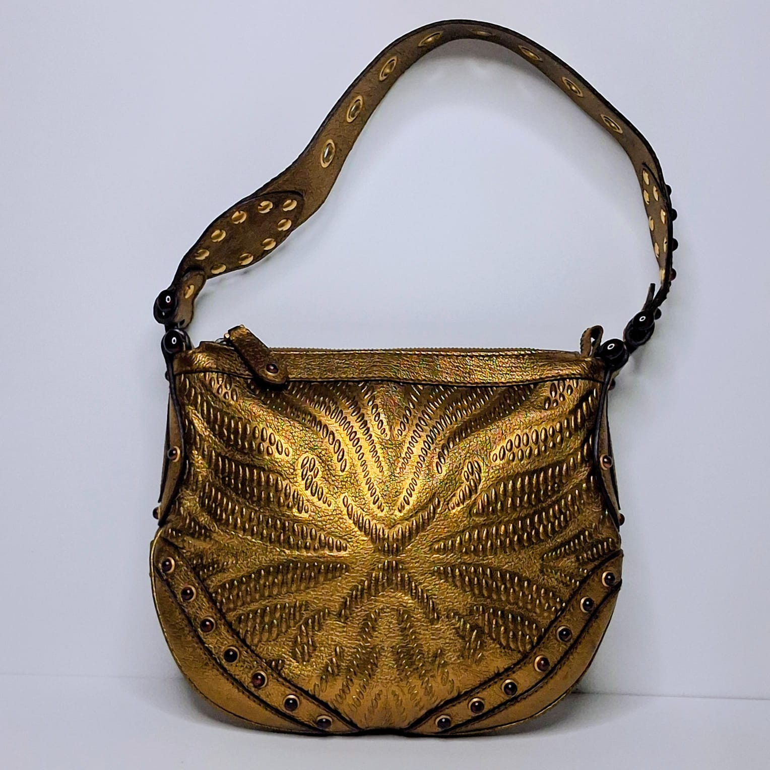 Gucci Gold Embossed Studded Hobo Bag