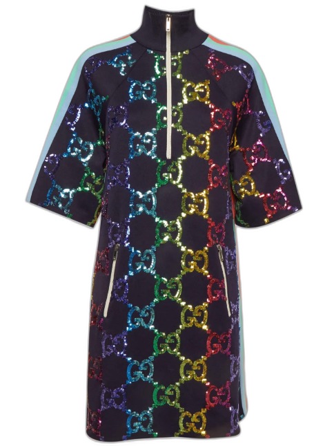 Gucci Rainbow GG Sequin Technical Jersey Zip Dress