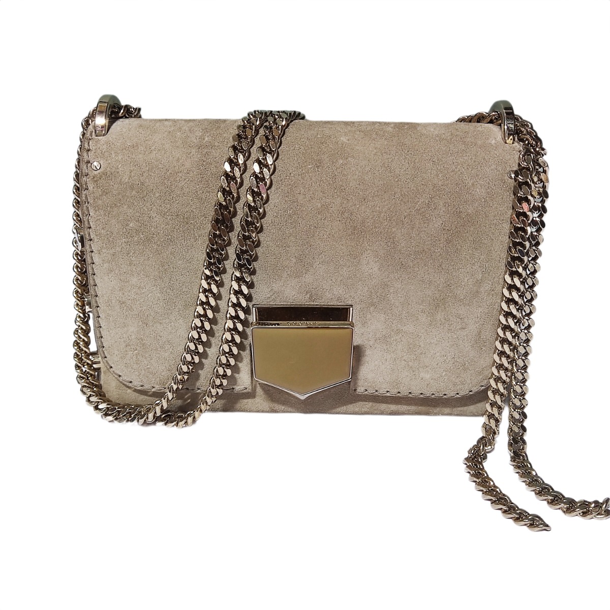 Jimmy Choo Beige Suede Leather Lockett City Shoulder Bag