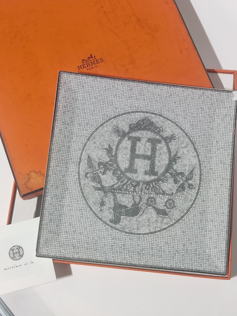 Hermes Mosaique au 24 Square Plate 23 x 23 cm Platinum Silver porcelain  - Flip