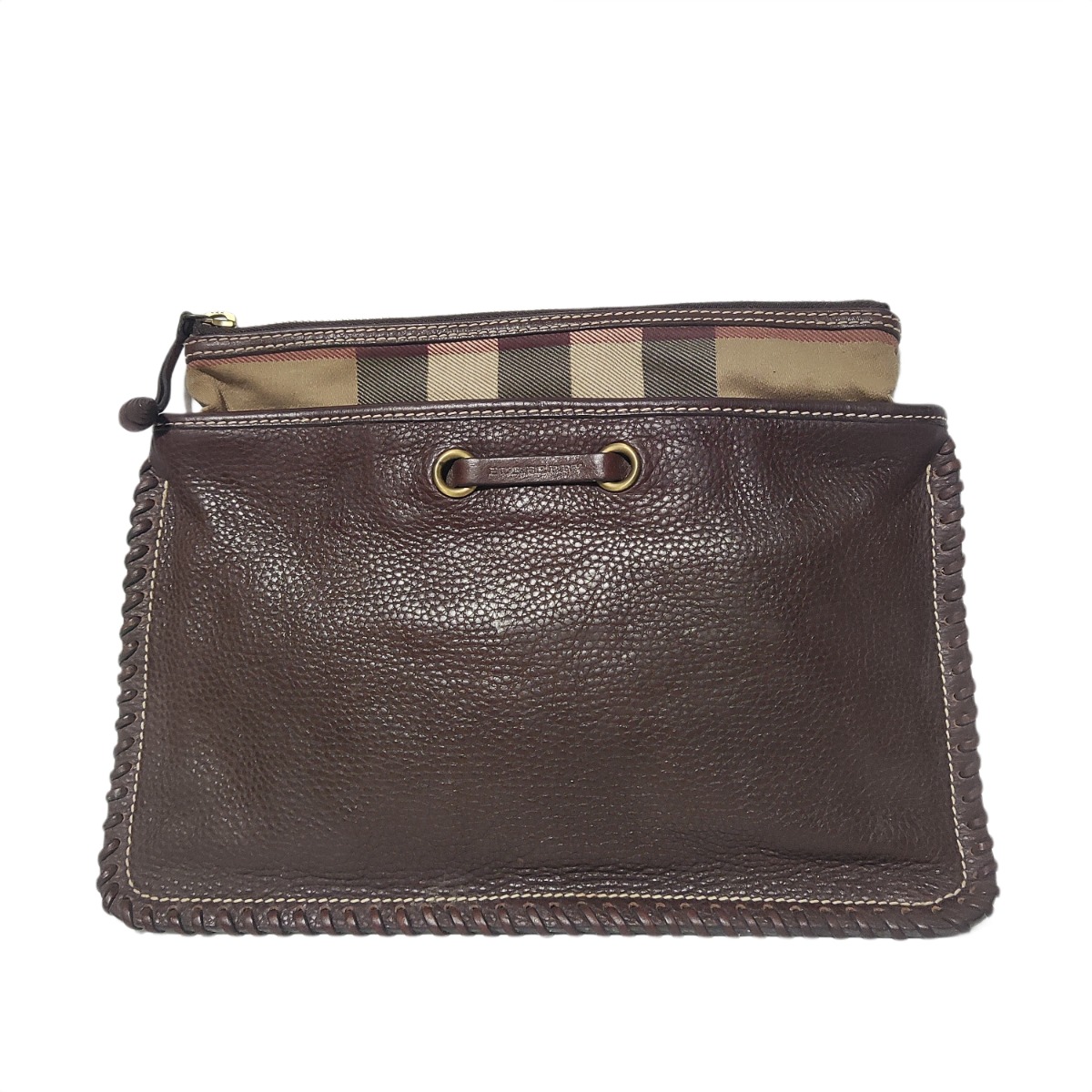 Burberry Zip Canvas & Leather Pouch - Flip