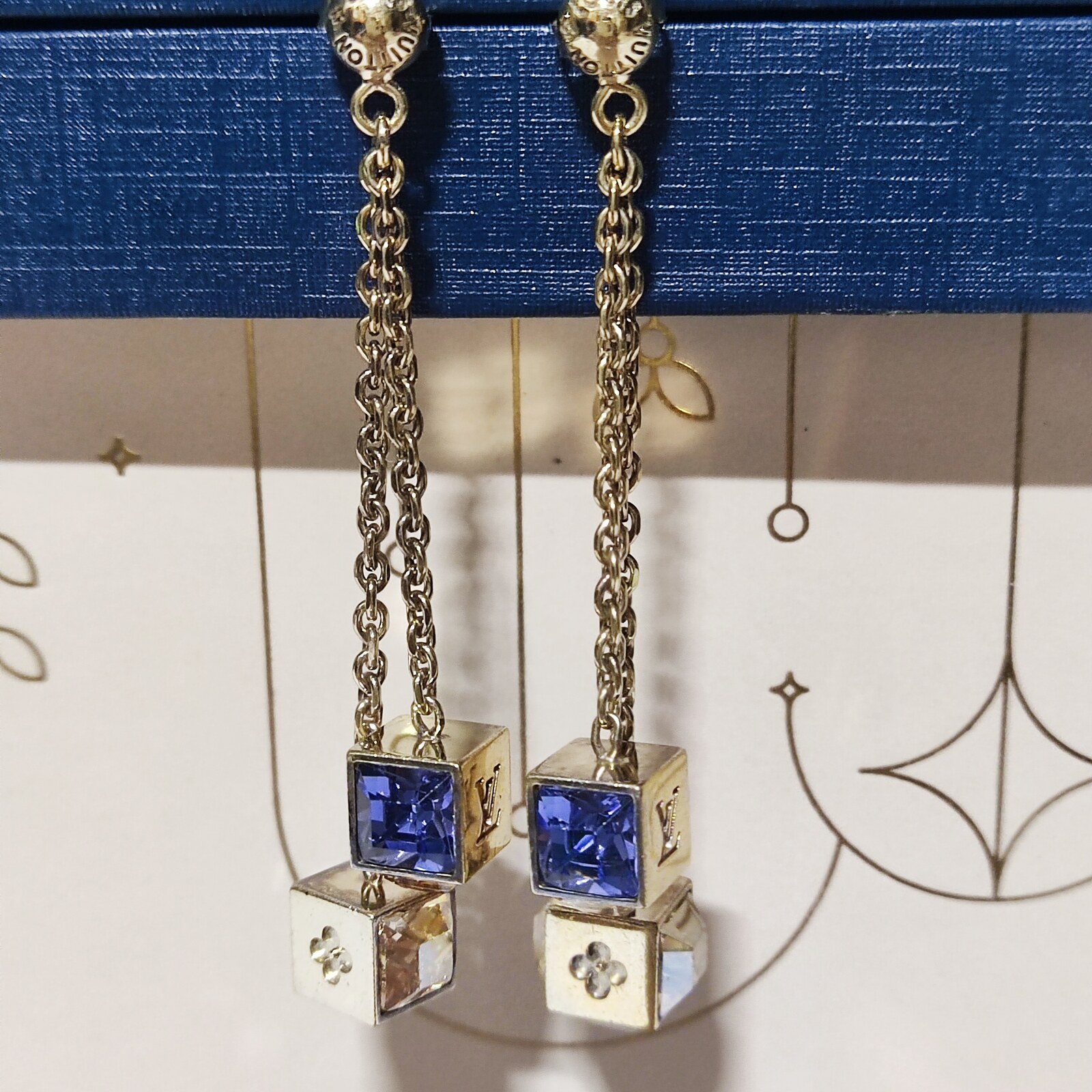 Louis Vuitton Crystal 'LV' Gamble Drop Earrings