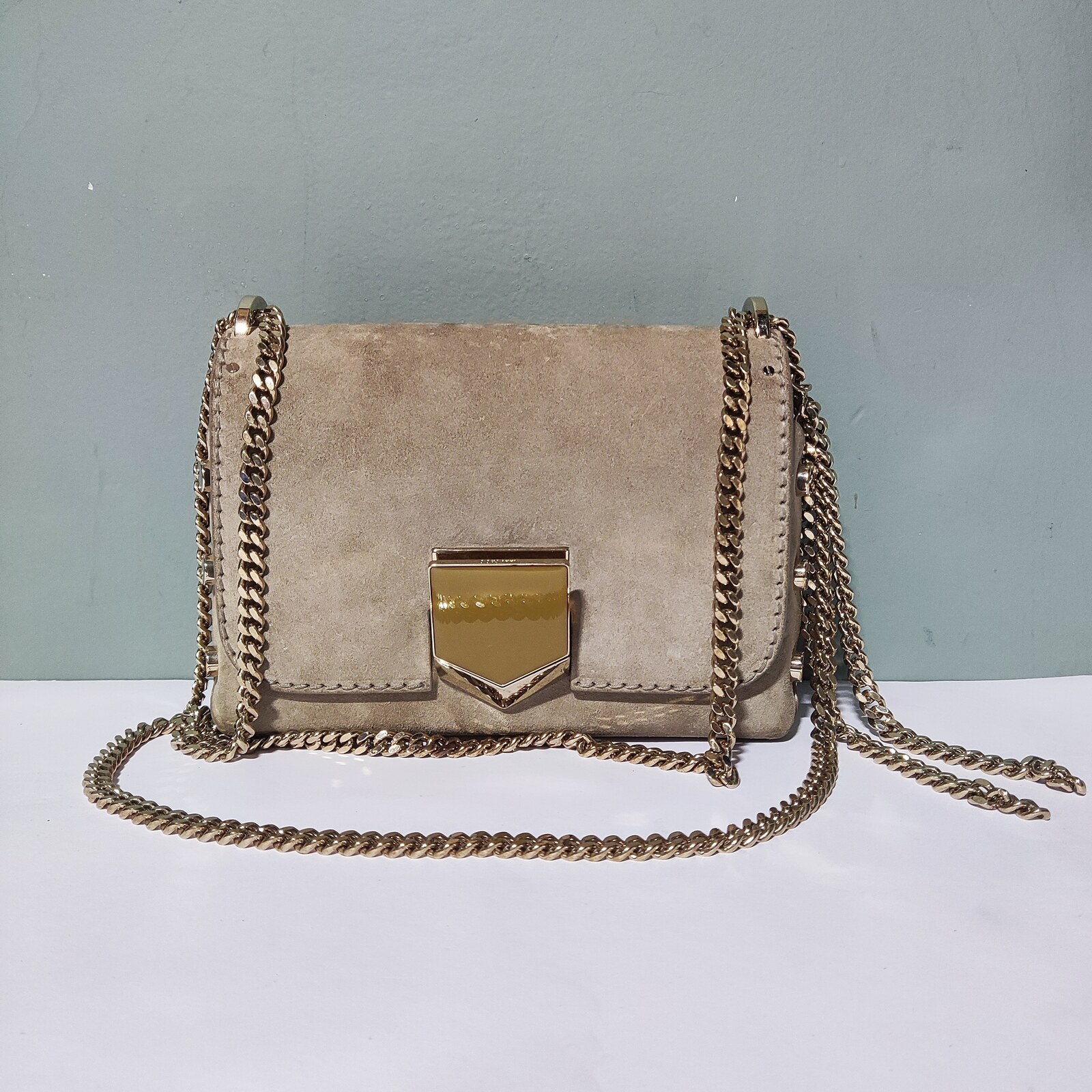 Jimmy Choo Beige Suede Leather Lockett City Shoulder Bag